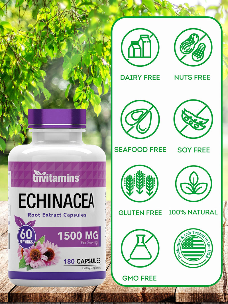 TNVitamins Echinacea Capsules | 1500 mg per Serving, 180 Capsules | USA Made | Pack of 2