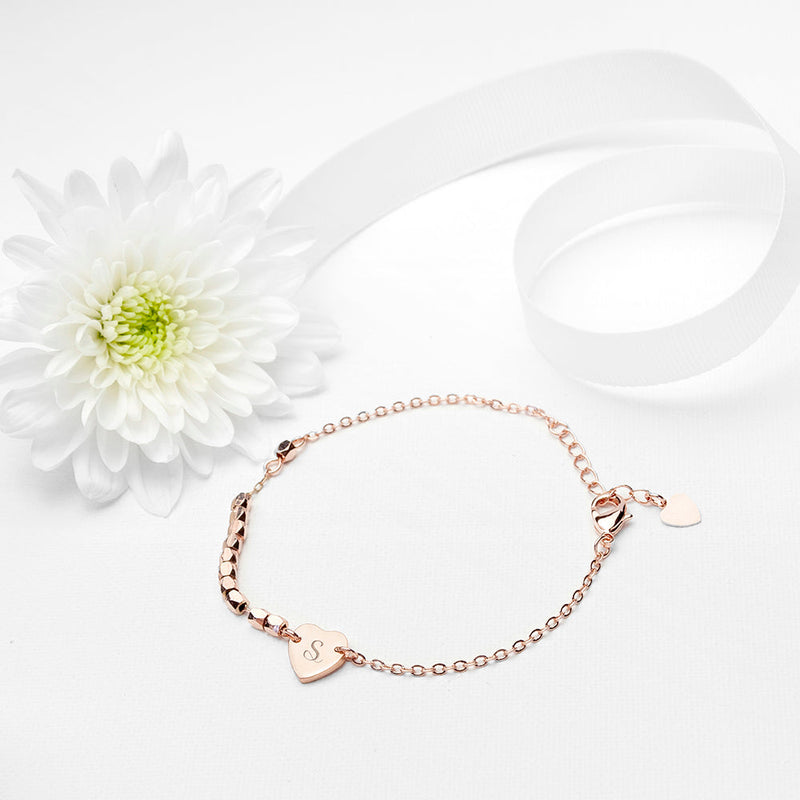 Personalised Rose Gold Heart Charm Bracelet