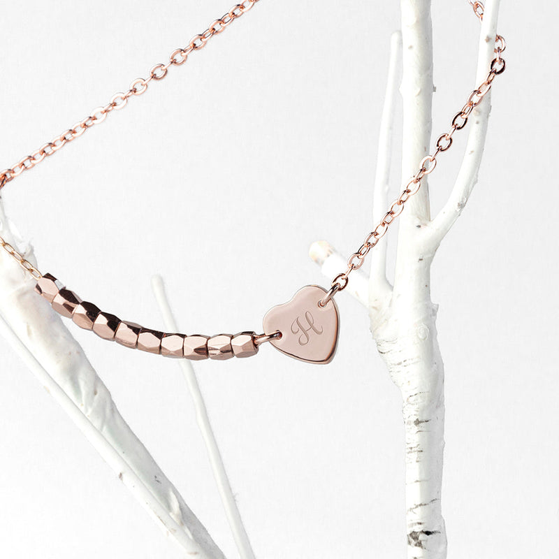 Personalised Rose Gold Heart Charm Bracelet