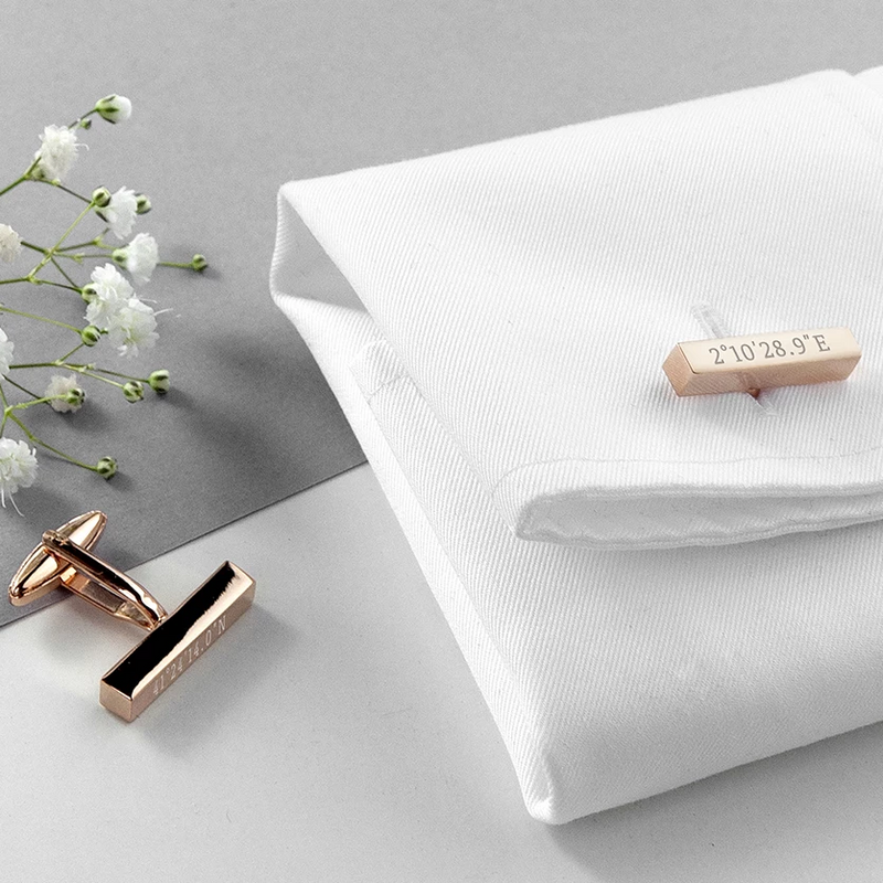 Engraved Special Coordinates Bar Cufflinks