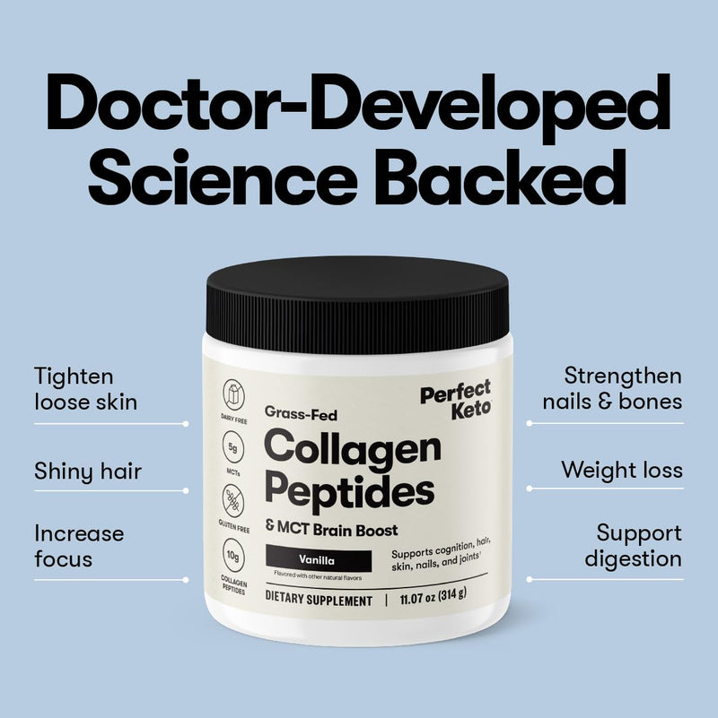 Perfect Keto Collagen Peptides with MCT Oil – Grass-Fed, Low Carb, Chocolate