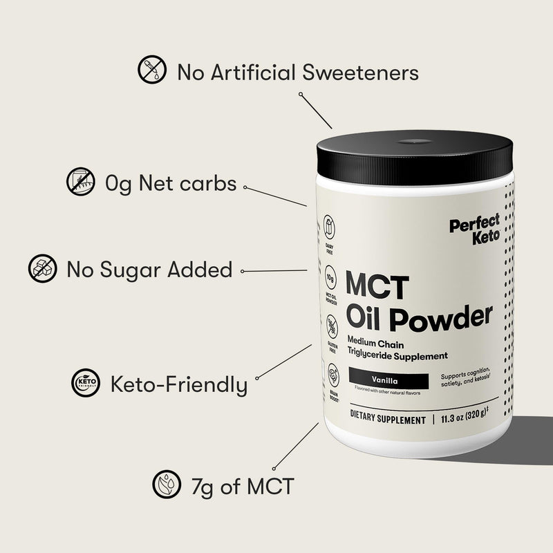 Perfect Keto 7g MCT Oil Powder Vanilla – Non-Dairy Keto Coffee Creamer, 30 Servings