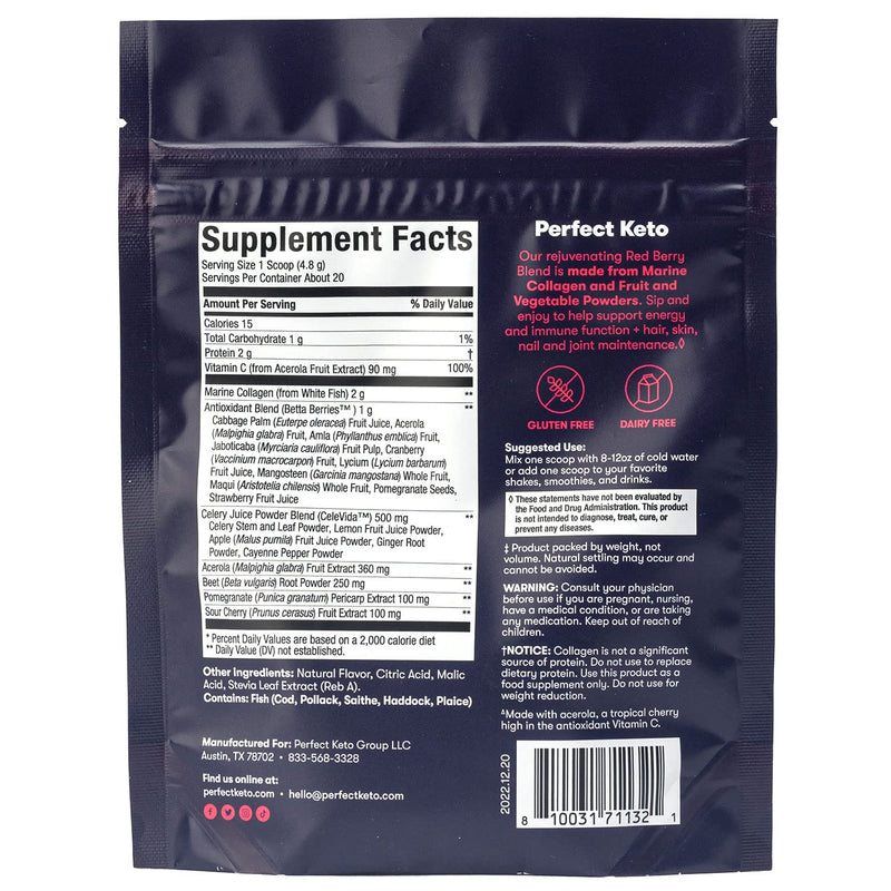 Perfect Keto Super Reds Superfood Powder – Antioxidants & Marine Collagen, 20 Servings