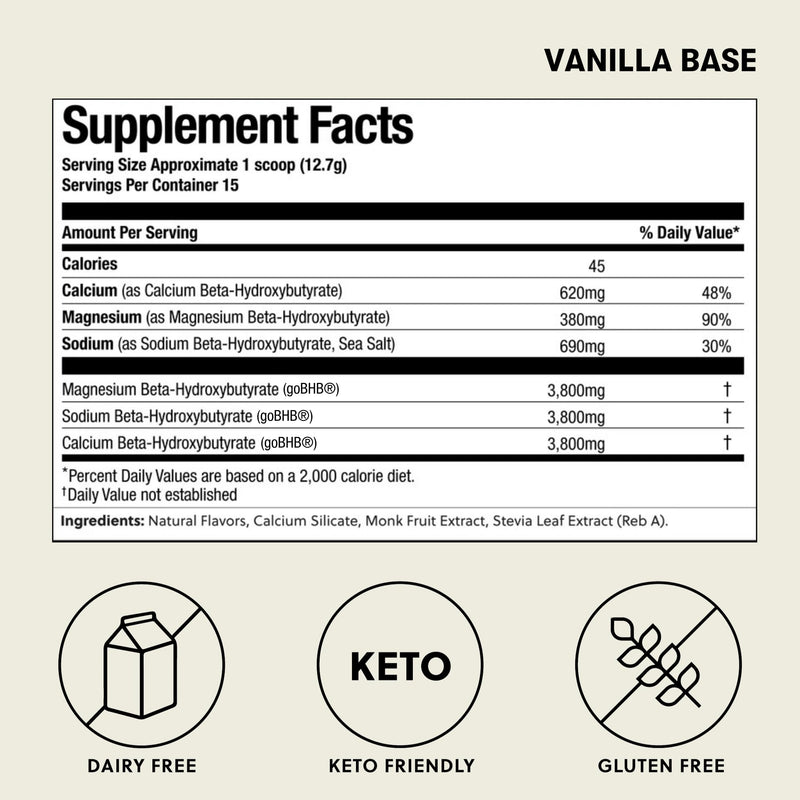 Perfect Keto Exogenous Ketones Powder – Vanilla, BHB Salts, Electrolytes, Caffeine Free – 6.7 oz