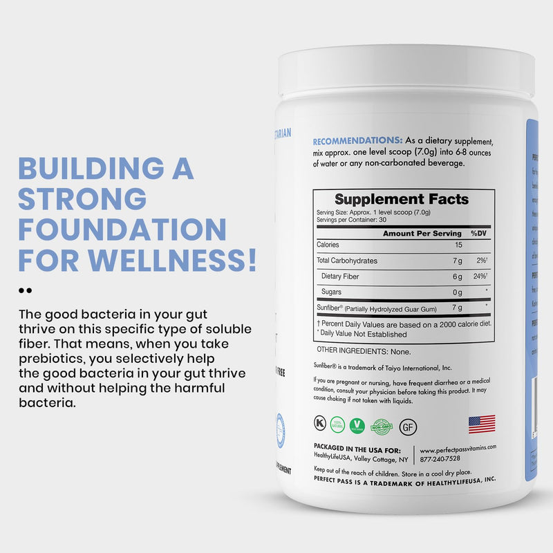 PERFECT PASS Prebiotic PHGG Powder – 210g, Natural, Gluten Free, Non-GMO, Kosher, Sugar Free