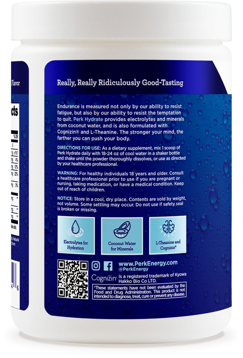 Perk Hydrate Blue Raspberry Electrolyte Drink Mix (30 Servings) - Gluten Free