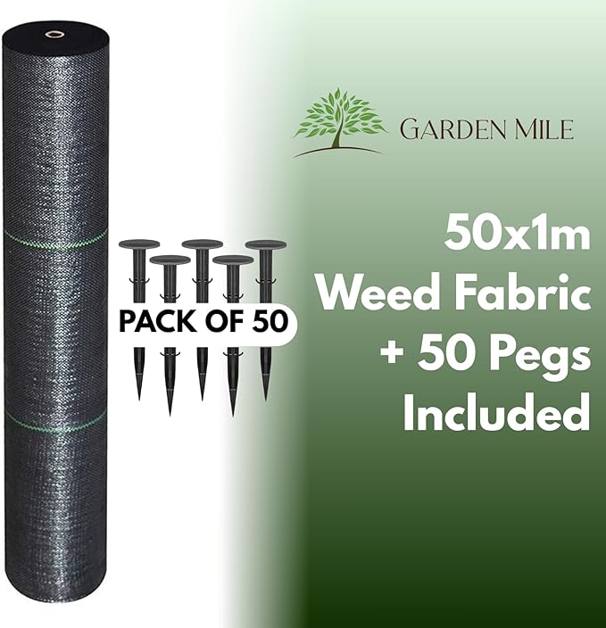 50m Weed Control Fabric Membrane Ground Sheet with 50 Pegs