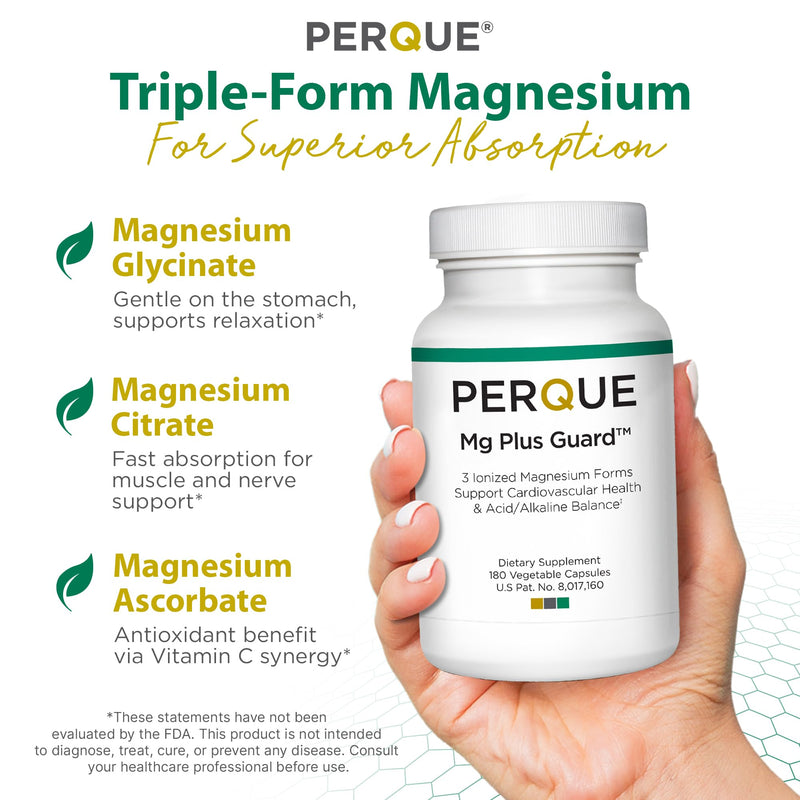 PERQUE Mg Plus Guard — High-Absorption Magnesium Glycinate, 180 Veg Capsules