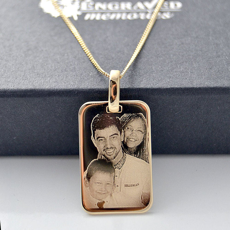 Personalised Mens' Tag Necklace â€“ 18kt Plated Custom Photo & Text Engraved Dog Tag Pendant for Men