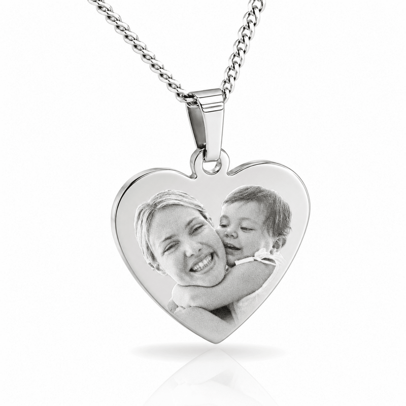 Personalised Heart Photo Necklace – Stainless Steel Photo & Text Pendant