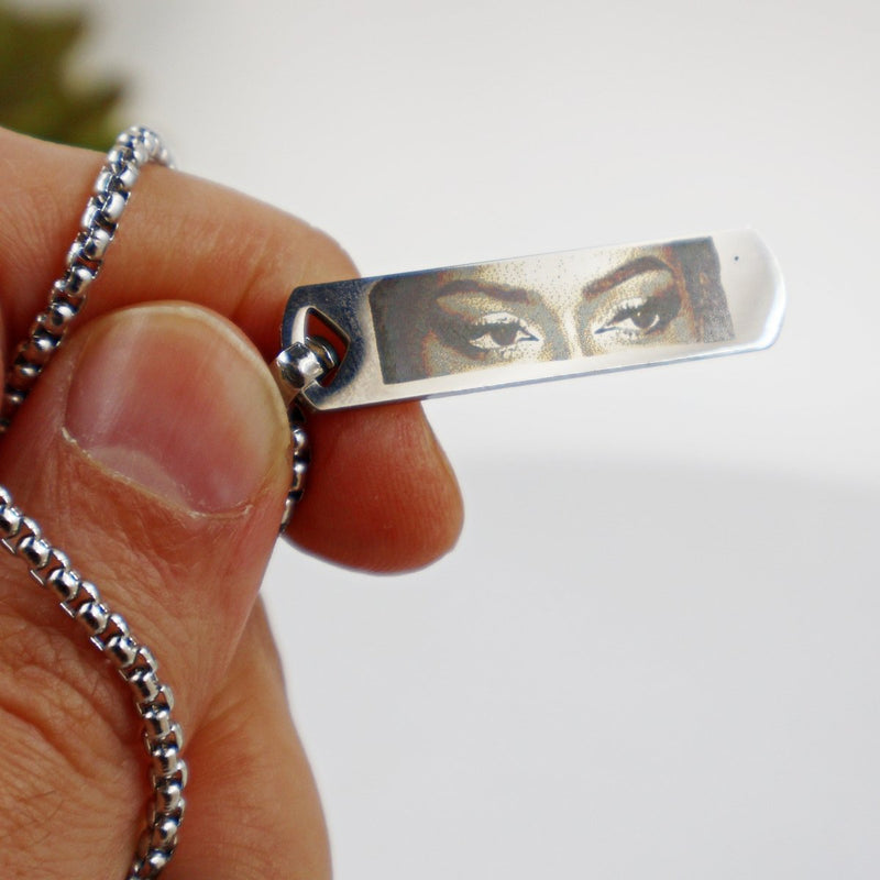 Photo Engraved Necklace - Custom Eye Pendant With Stainless Steel Chain For Men