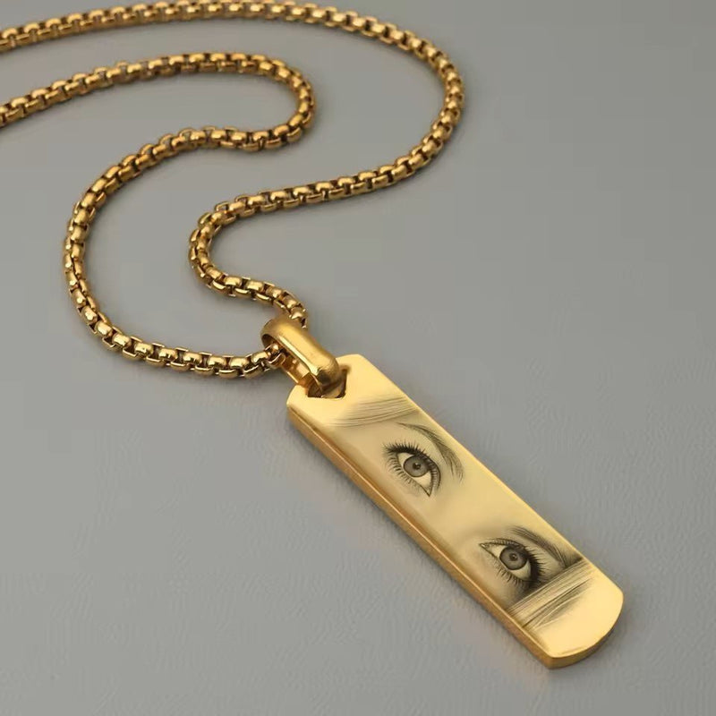 Photo Engraved Necklace - Custom Eye Pendant With Stainless Steel Chain For Men