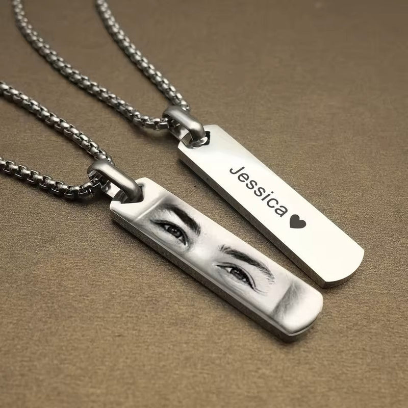 Photo Engraved Necklace - Custom Eye Pendant With Stainless Steel Chain For Men