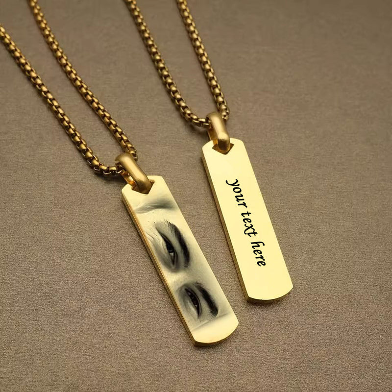 Photo Engraved Necklace - Custom Eye Pendant With Stainless Steel Chain For Men