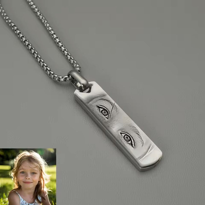 Photo Engraved Necklace - Custom Eye Pendant With Stainless Steel Chain For Men