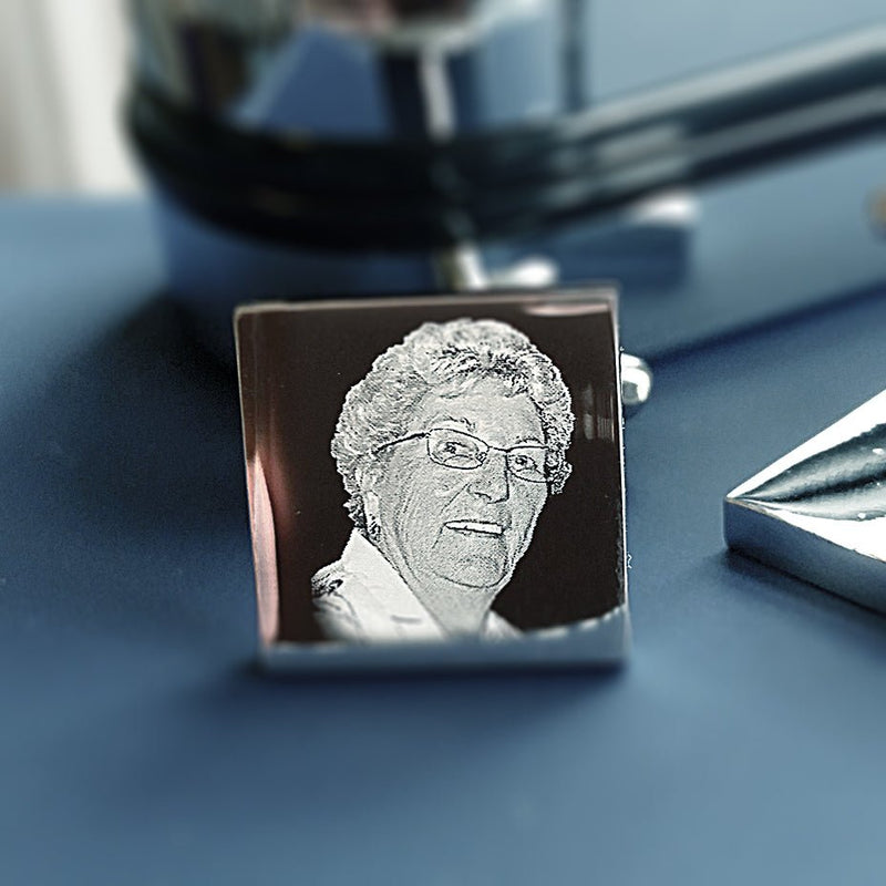 Engraved Cufflinks – Custom Photo Wedding Gift with Chrome Case for Men