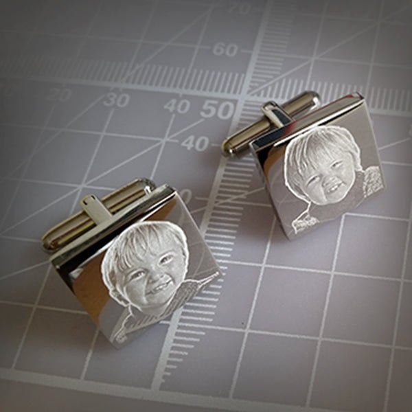 Engraved Cufflinks – Custom Photo Wedding Gift with Chrome Case for Men