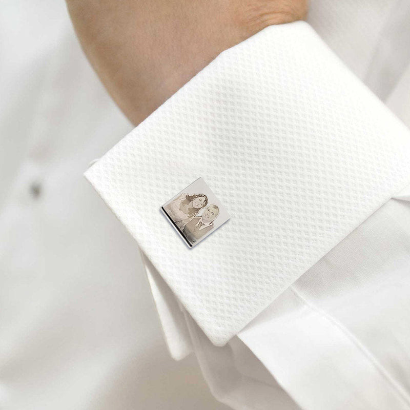 Engraved Cufflinks – Custom Photo Wedding Gift with Chrome Case for Men