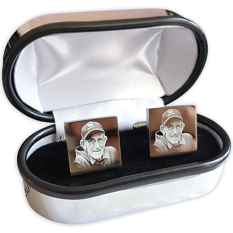 Engraved Cufflinks – Custom Photo Wedding Gift with Chrome Case for Men