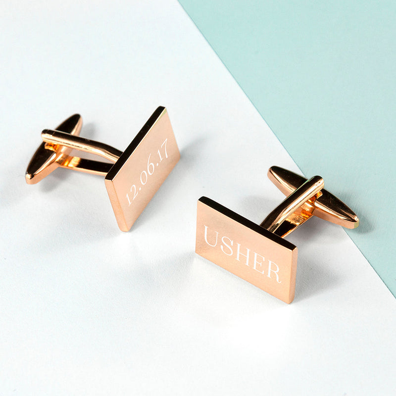 Personalised Rose Gold Plated Rectangle Cufflinks