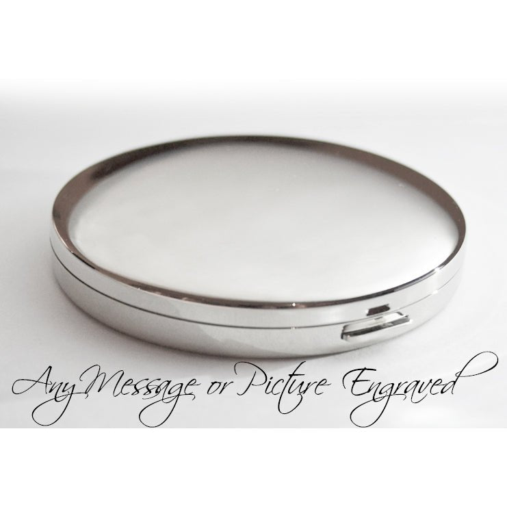 Photo Engraved Mirror – Double Sided Compact Handbag Mirror with Velvet Pouch Gift