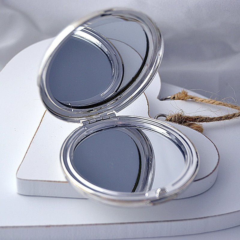 Photo Engraved Mirror – Double Sided Compact Handbag Mirror with Velvet Pouch Gift