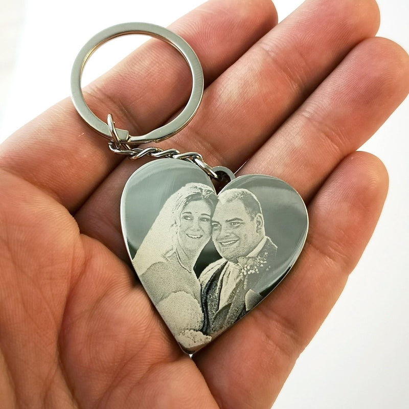 Personalised Special Date Key Ring - Engraved Stainless Steel Heart Shaped Keychain