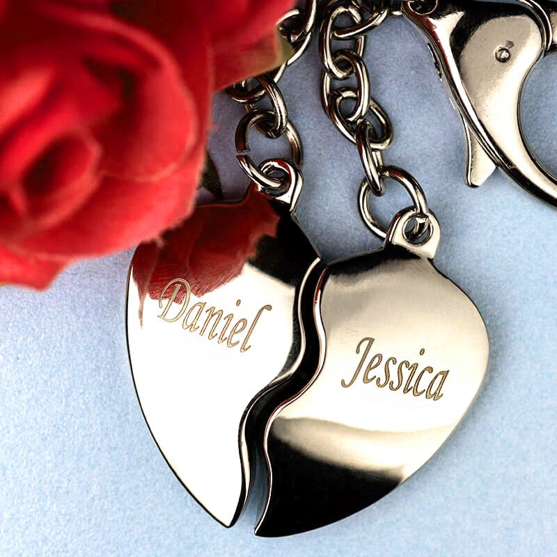 Split Heart Keyring – Personalised Engraved Gift | Valentines Day Romantic Keepsake