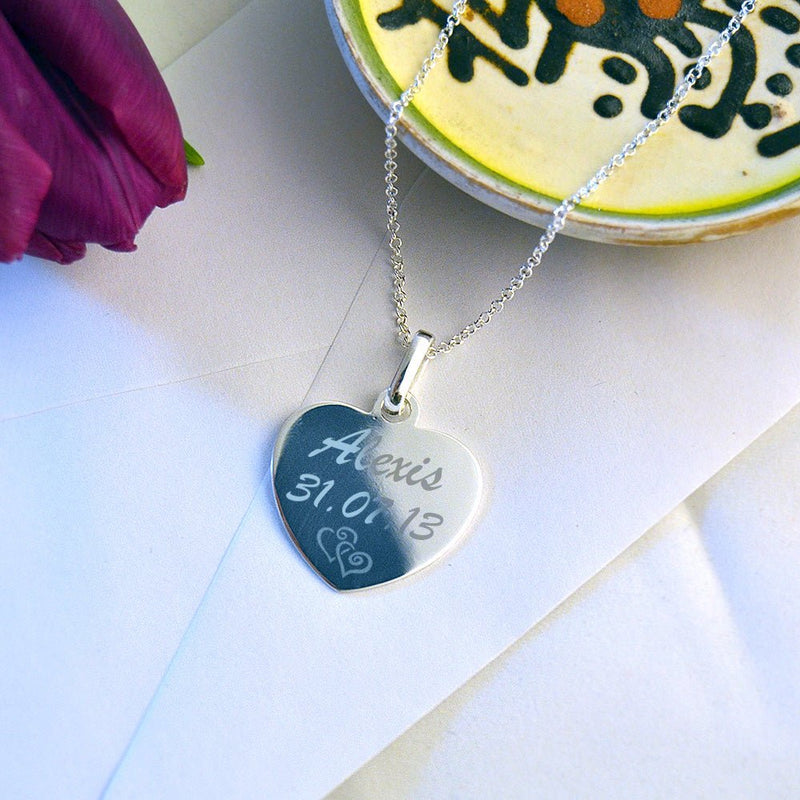 Personalised Heart Pendant – Sterling Silver Necklace With Custom Engraving Gift