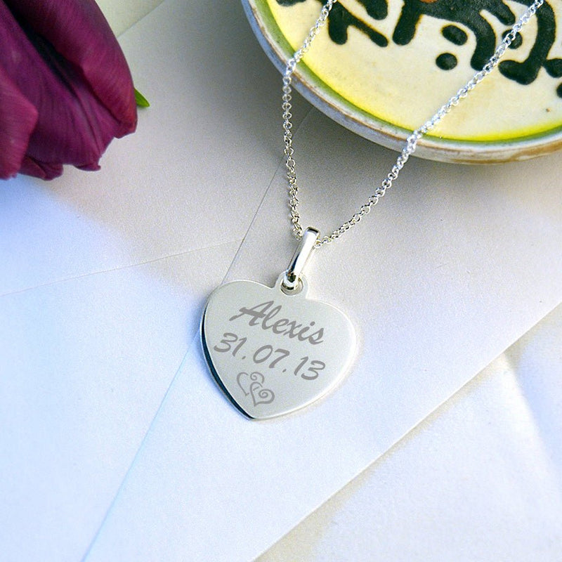 Personalised Heart Pendant – Sterling Silver Necklace With Custom Engraving Gift