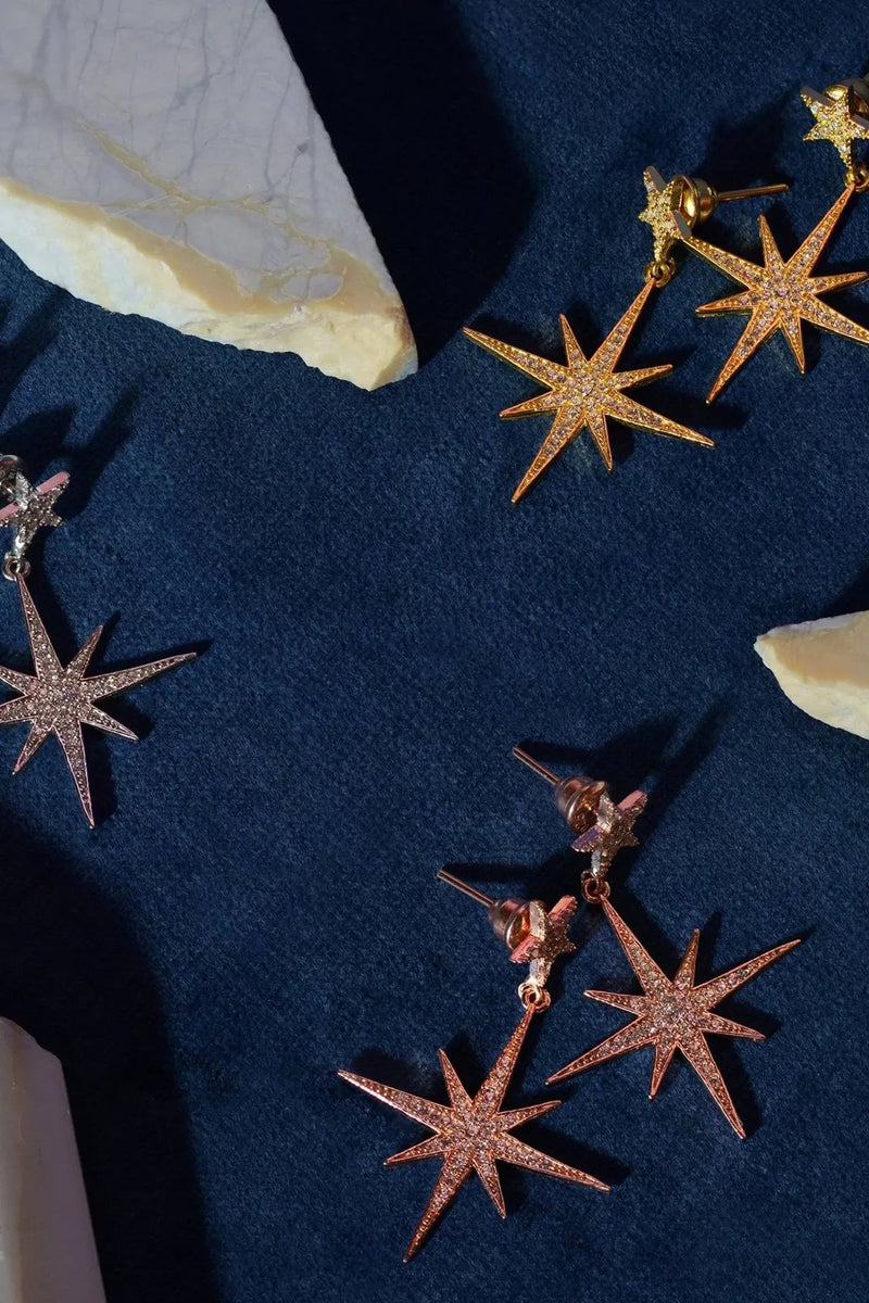 Petite Star Burst Drop Earrings Silver