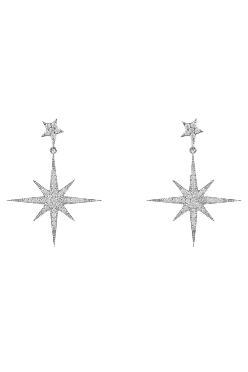 Petite Star Burst Drop Earrings Silver