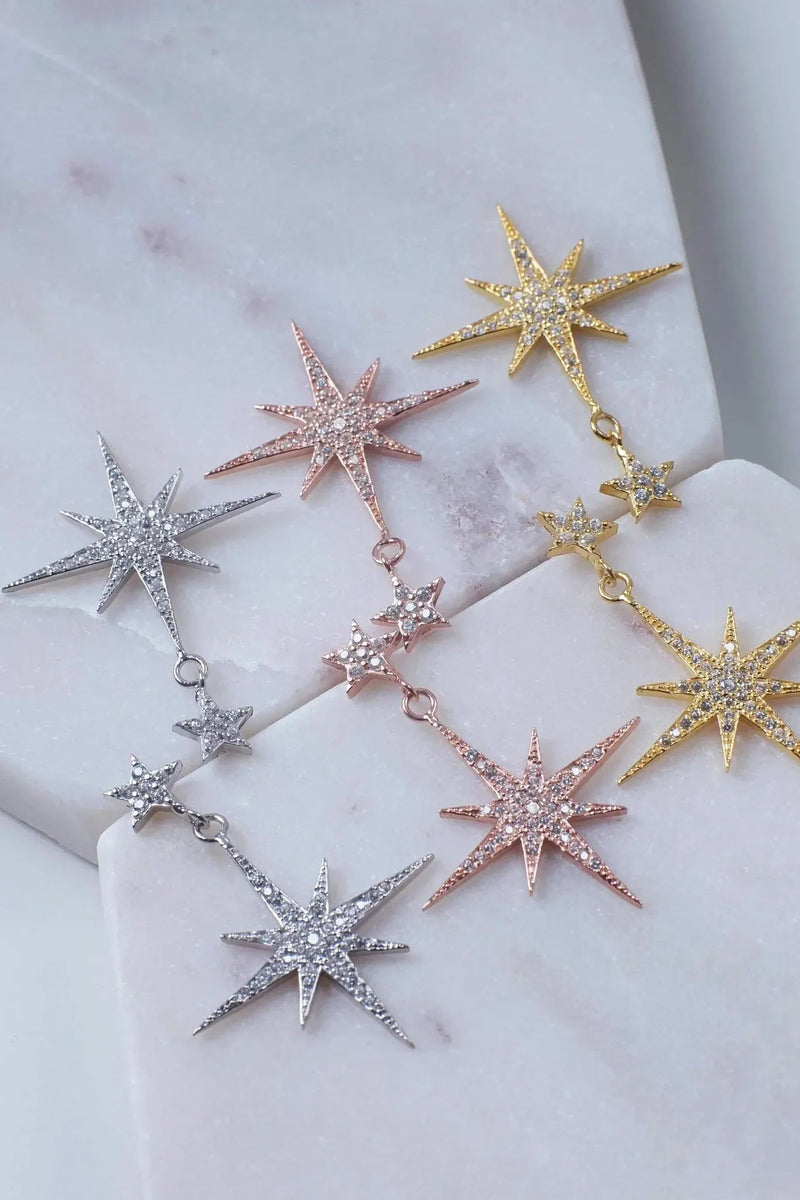 Petite Star Burst Drop Earrings Silver