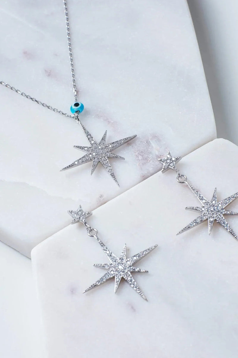 Petite Star Burst Drop Earrings Silver