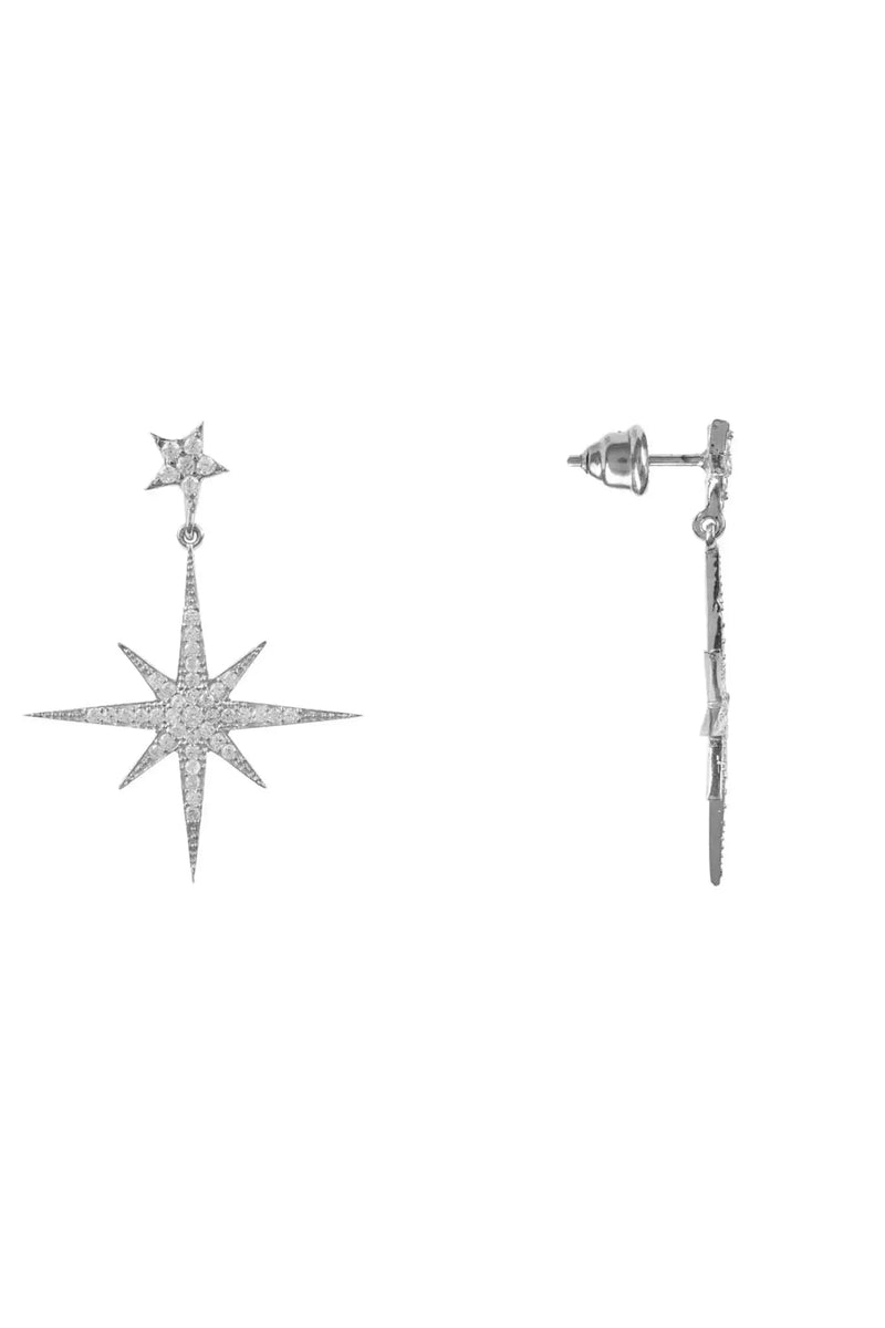 Petite Star Burst Drop Earrings Silver