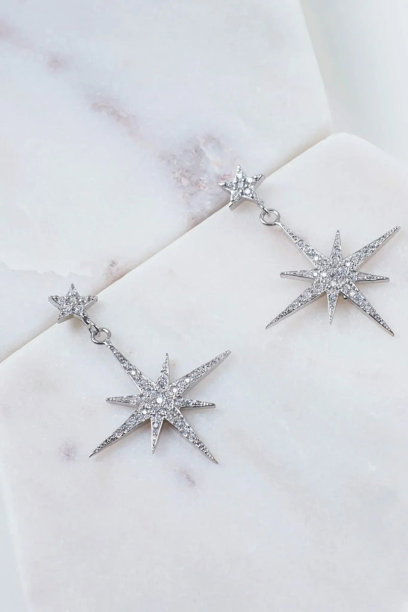 Petite Star Burst Drop Earrings Silver