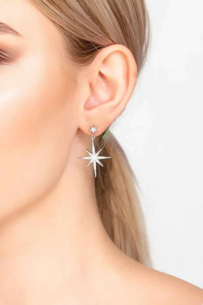 Petite Star Burst Drop Earrings Silver