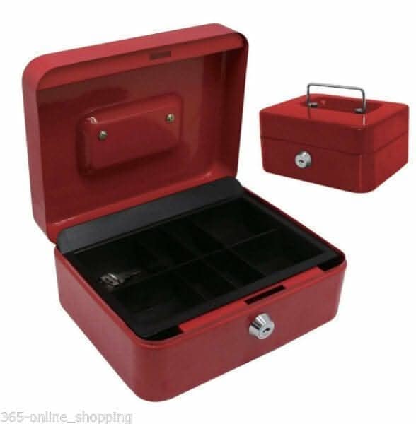 Red Metal Petty Cash Box with Secure Lock 8"