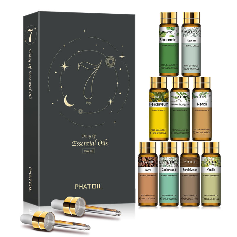 PHATOIL 9PCS Premium Essential Oil Set – 10ml Diffuser & DIY Gift
