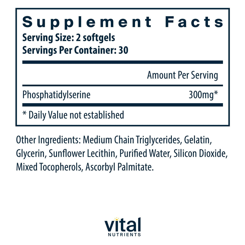 Vital Nutrients Phosphatidylserine | 150mg Phosphatidylserine Supplement | Powerful Nootropic for Attention, Memory, and Mental Focus Support* | Gluten, Dairy, Soy Free | Non-GMO | 60 Softgels