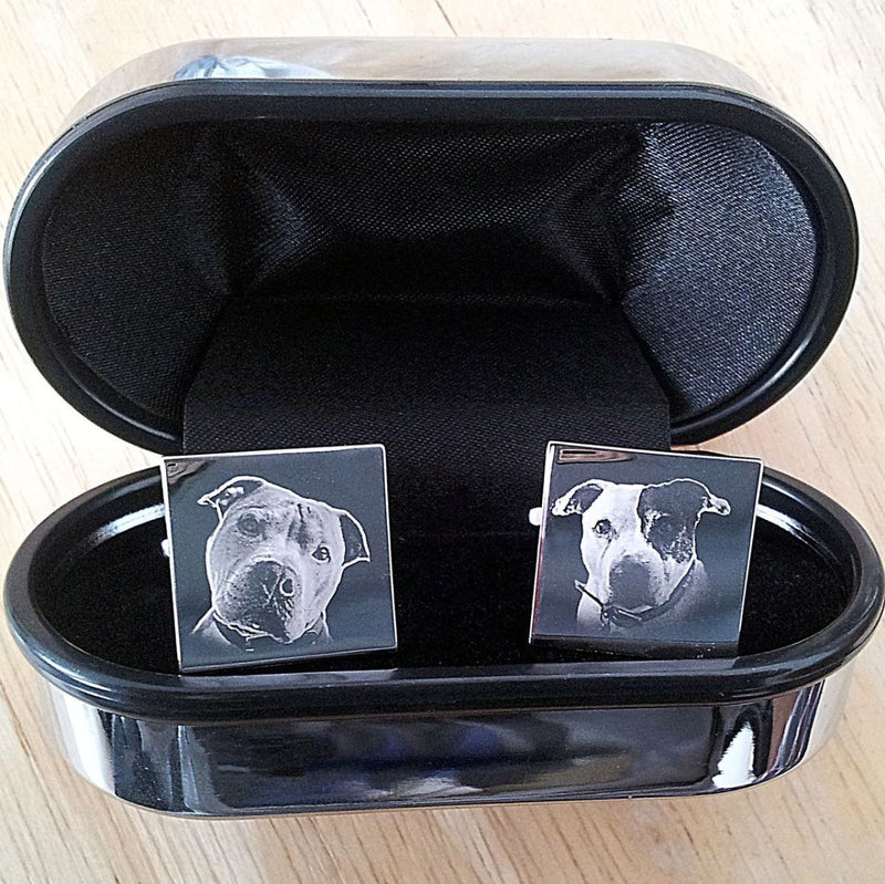 Engraved Cufflinks – Custom Photo Wedding Gift with Chrome Case for Men