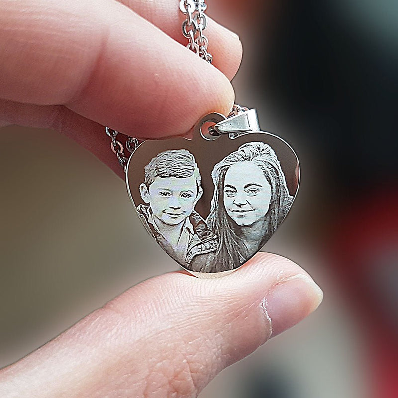 Personalised Heart Photo Necklace – Stainless Steel Photo & Text Pendant