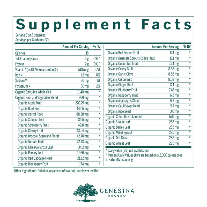 Genestra Brands Phyto Greens Capsules | Organic Greens, Vitamins & Enzymes - 180 Capsules