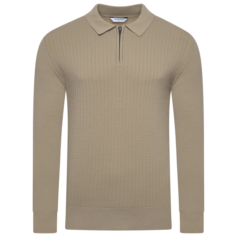 Contempo Half Zip Stretch Ribbed Polo Jumper