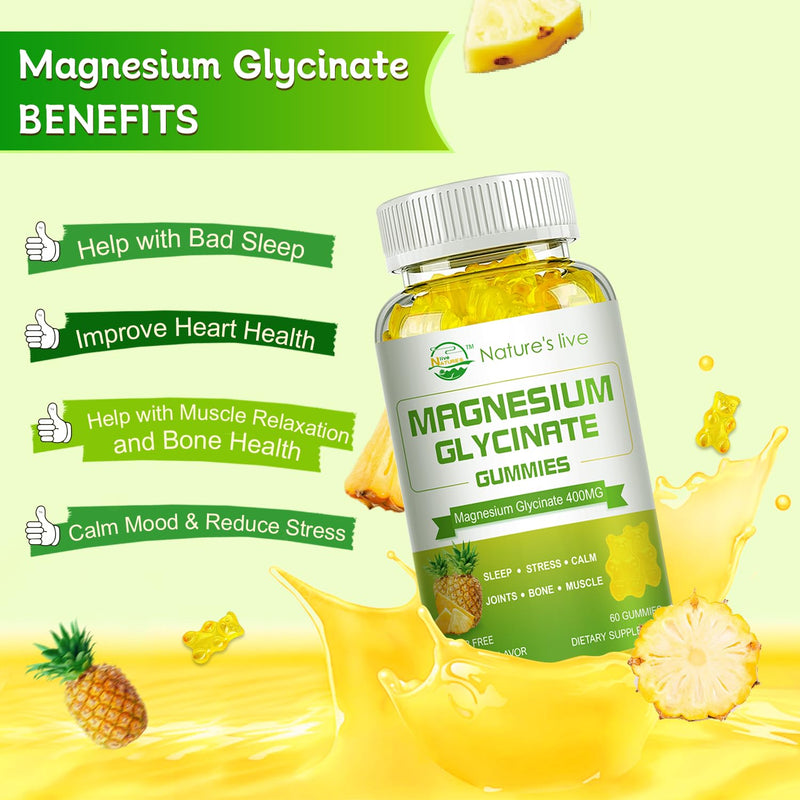 Sugar Free Magnesium Glycinate Gummies – 400mg Glycinate + 200mg L-Threonate, 60 Gummies