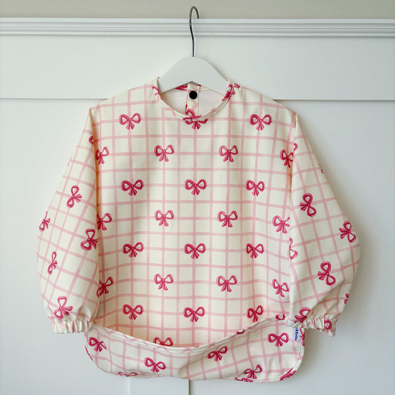 Long Sleeved Baby Bib - Pink Bow