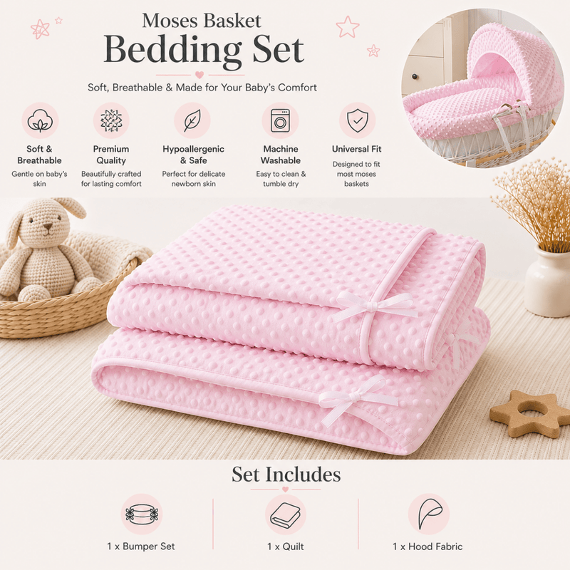 Pink Dimple Moses Basket Bedding Set