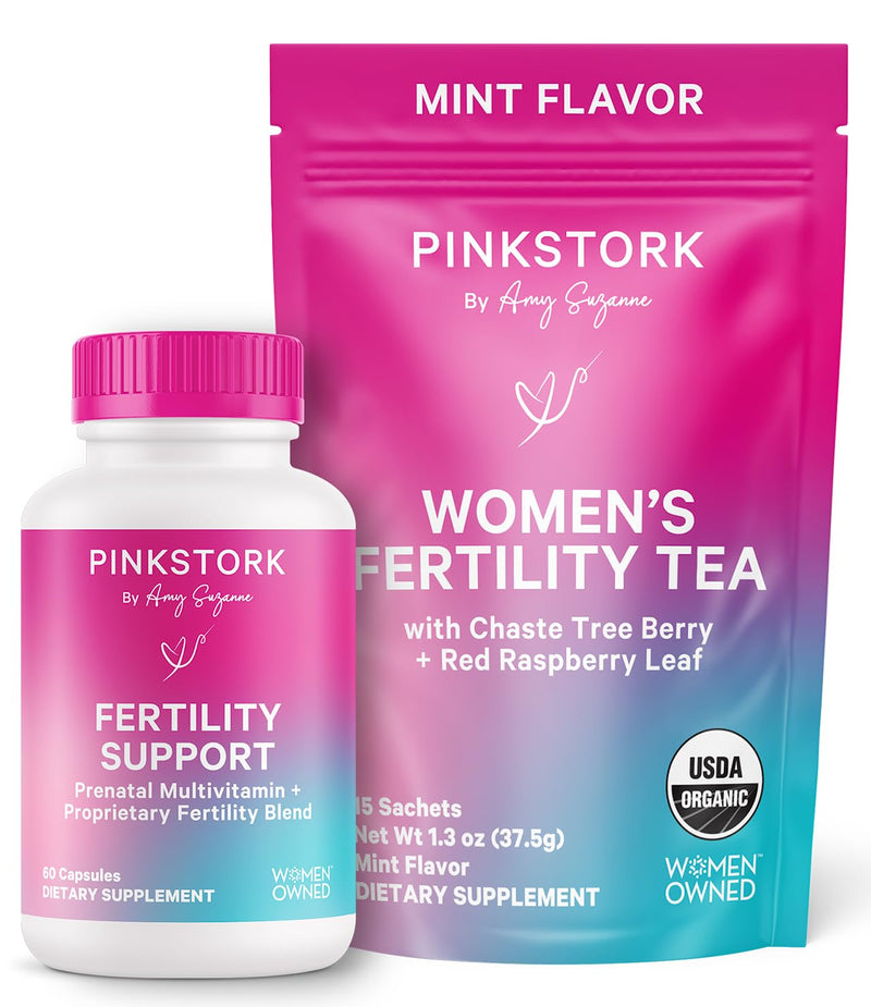 Pink Stork Fertility Bundle for Women – Conception Tea + Prenatal Vitamin Support with Inositol, Vitex, Folate & Ashwaganda – Supports Hormone Balance, Cycle Health & Preconception Wellness