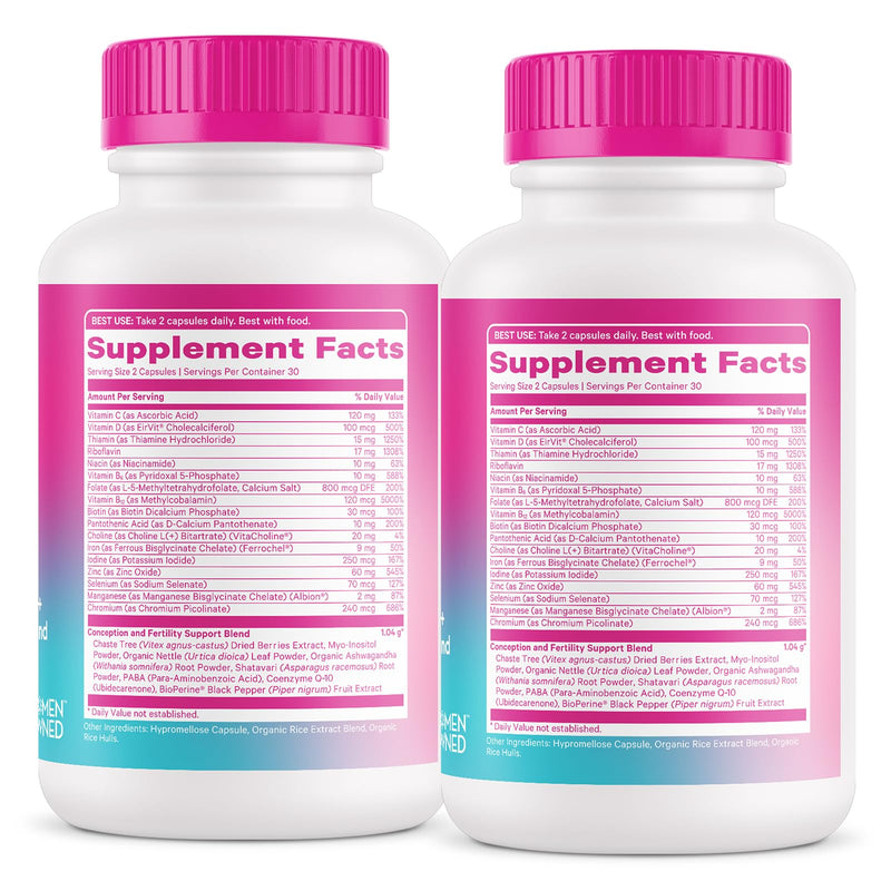 Pink Stork Fertility Supplements for Women — Prenatal Multivitamin for Ovulation & Hormone Balance (120 Capsules)