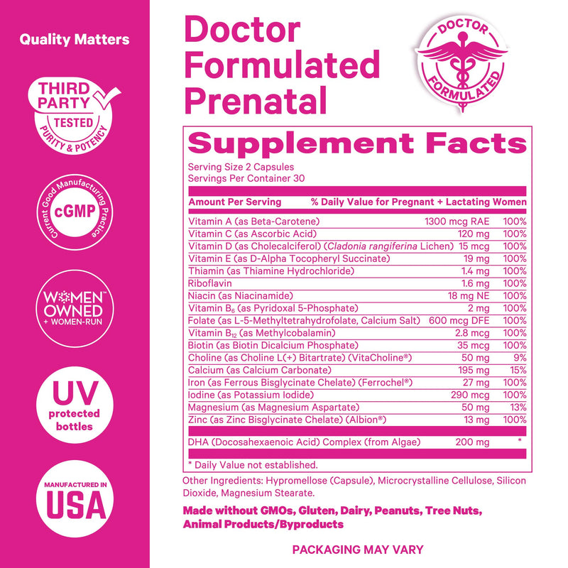 Pink Stork Total Prenatal Vitamins with DHA – Berry Essence, 60 Capsules